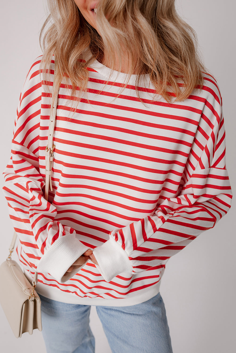 Lilliana – Women’s Striped Drop Shoulder Crew Neck Sweatshirt