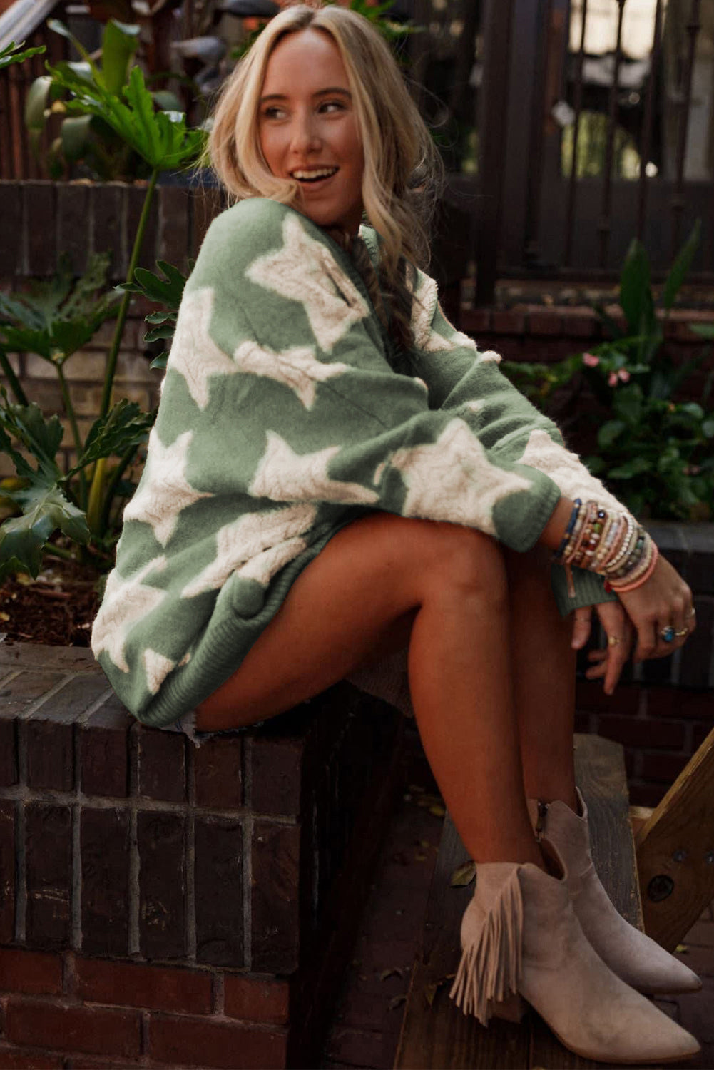 Amari – Sherpa Knit Cardigan with Star Texture