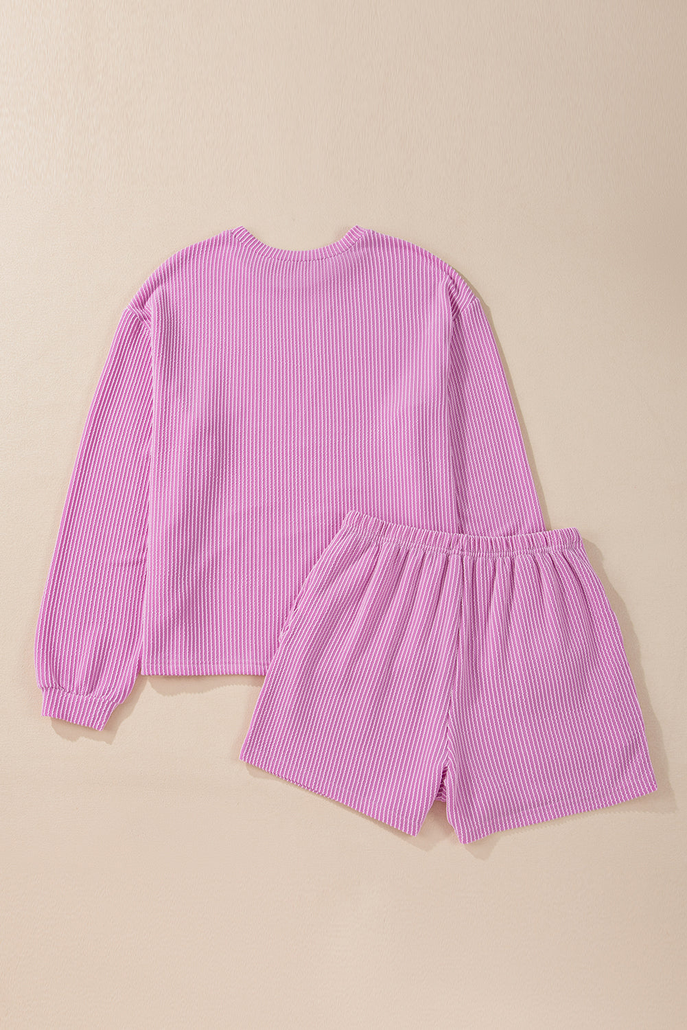 Lena – Corded Knit Long Sleeve Top and High Waist Shorts Set