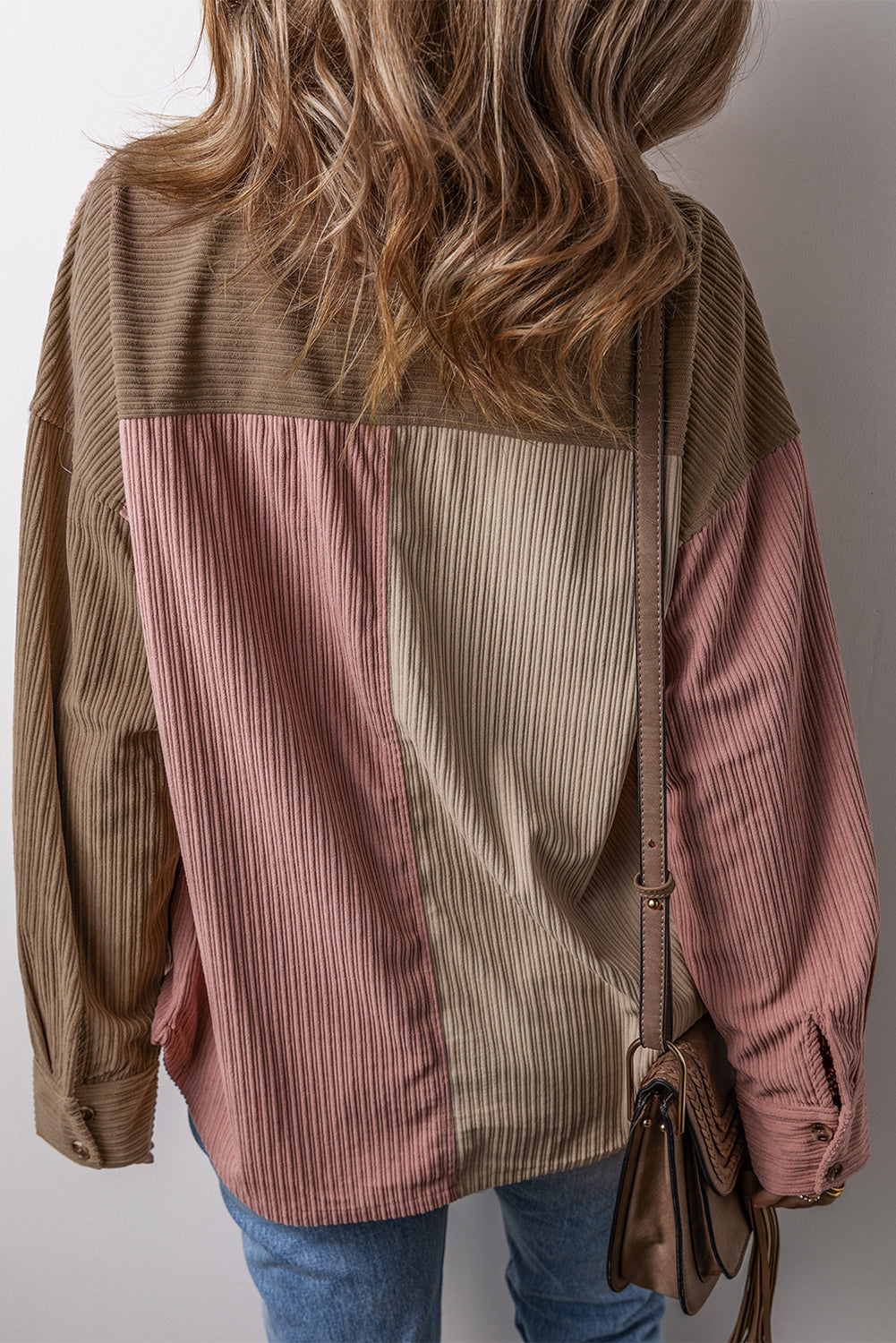 Regina – Corduroy Color Block Button-Up Shacket with Chest Pockets