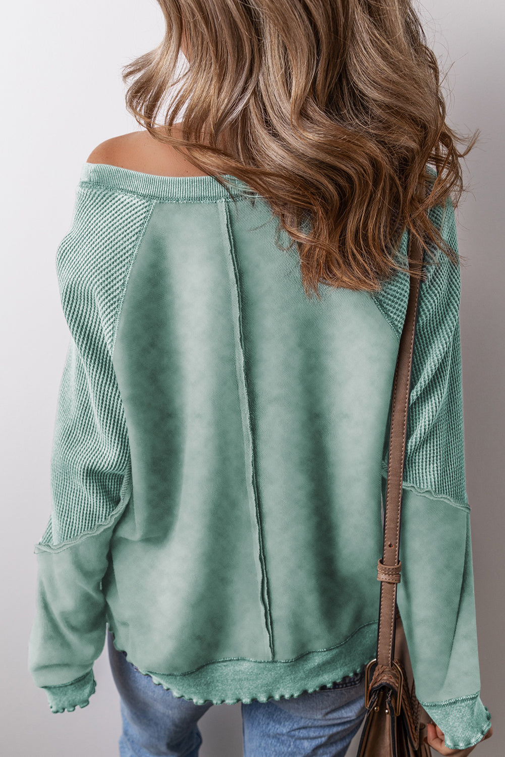 Gracelynn – Textured Waffle Knit Raglan Sleeve Pullover Sweatshirt