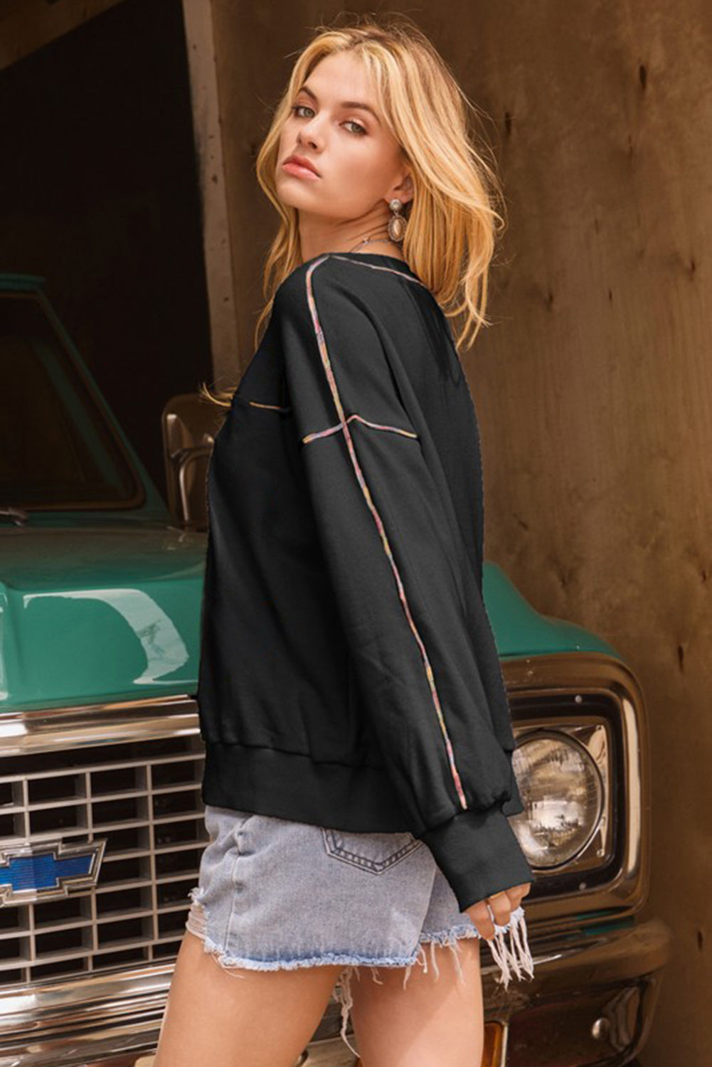 Laura – Women's Pullover Sweatshirt with Rainbow Contrast Trim