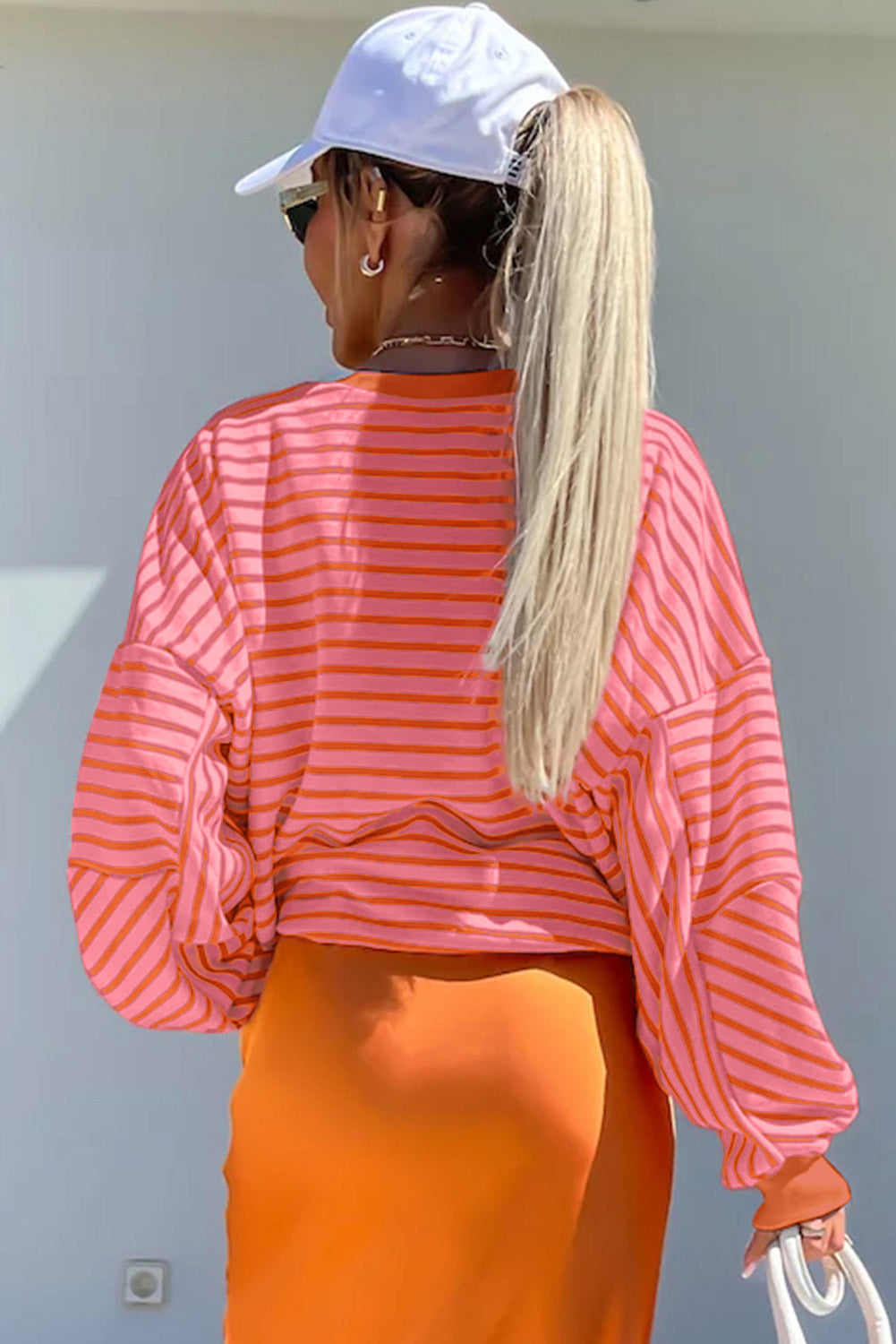 Lilliana – Women’s Striped Drop Shoulder Crew Neck Sweatshirt