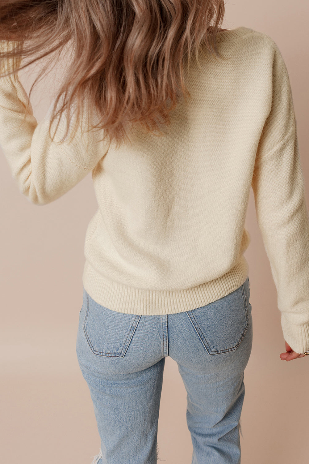 Harley – Knitted Floral Pattern Sweater with Ribbed Trim
