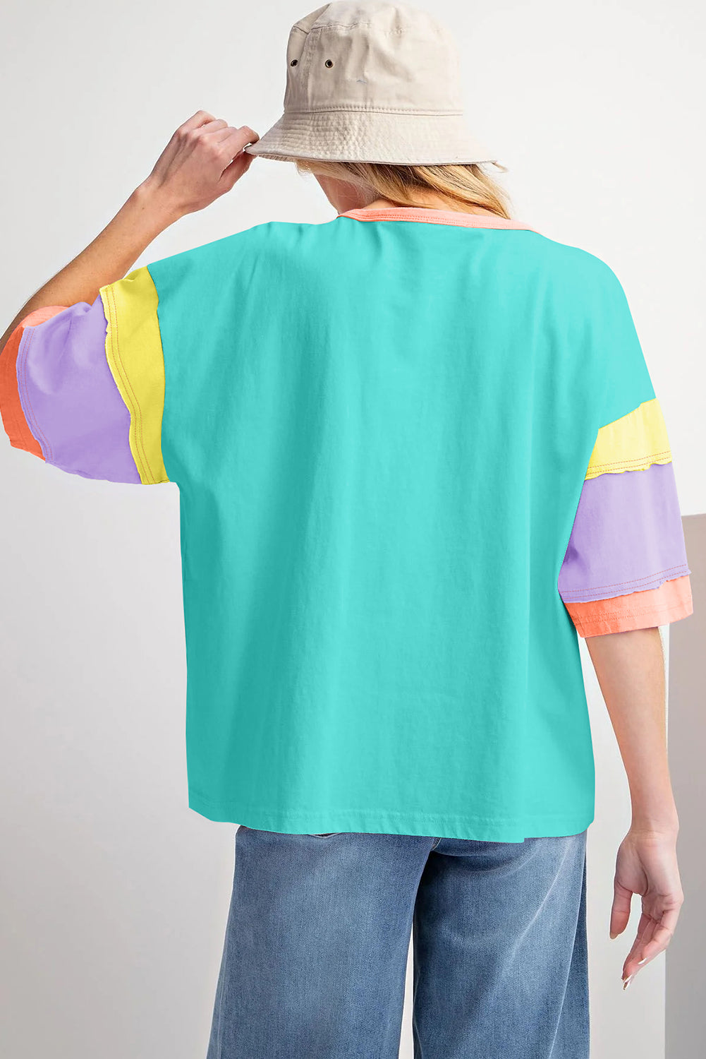 Delaney – Color Block Oversized Top with Raw Stitch Sleeves