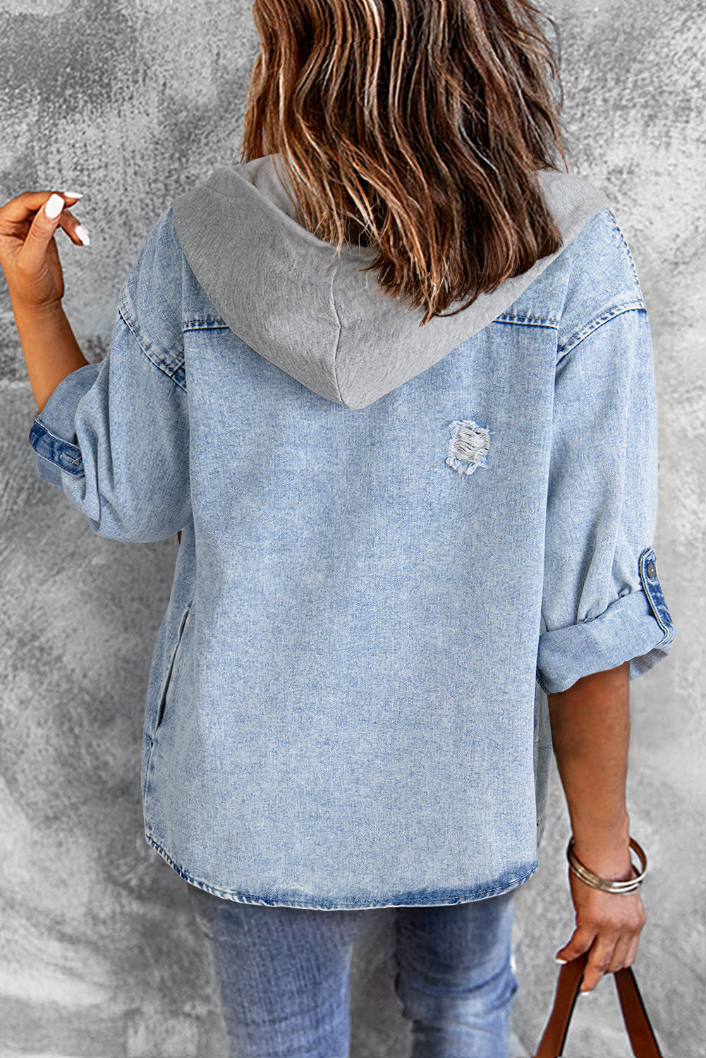 Rachel – Mist Blue Oversized Contrast Hooded Denim Jacket