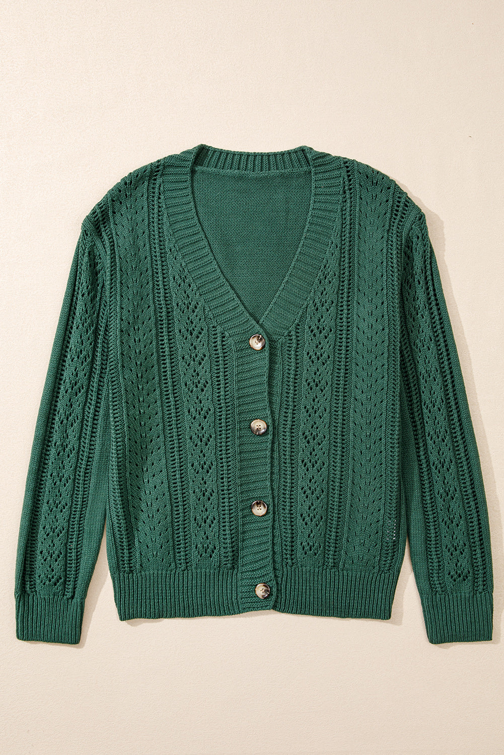 Winter – Women's Open Knit Buttoned Cardigan with Drop Shoulders