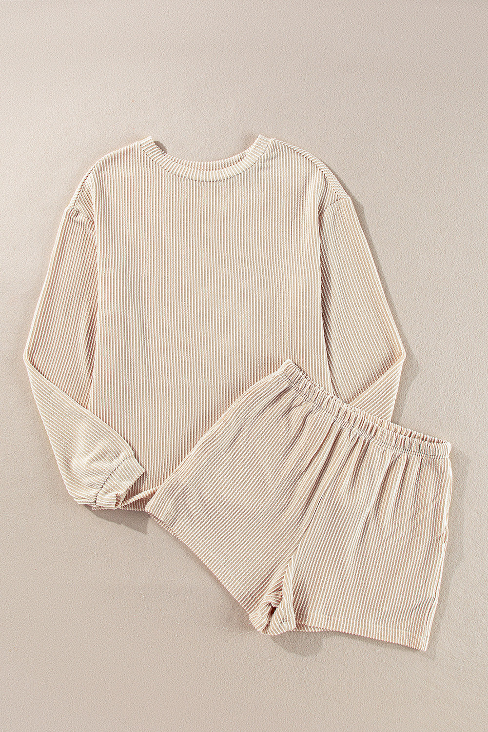 Lena – Corded Knit Long Sleeve Top and High Waist Shorts Set