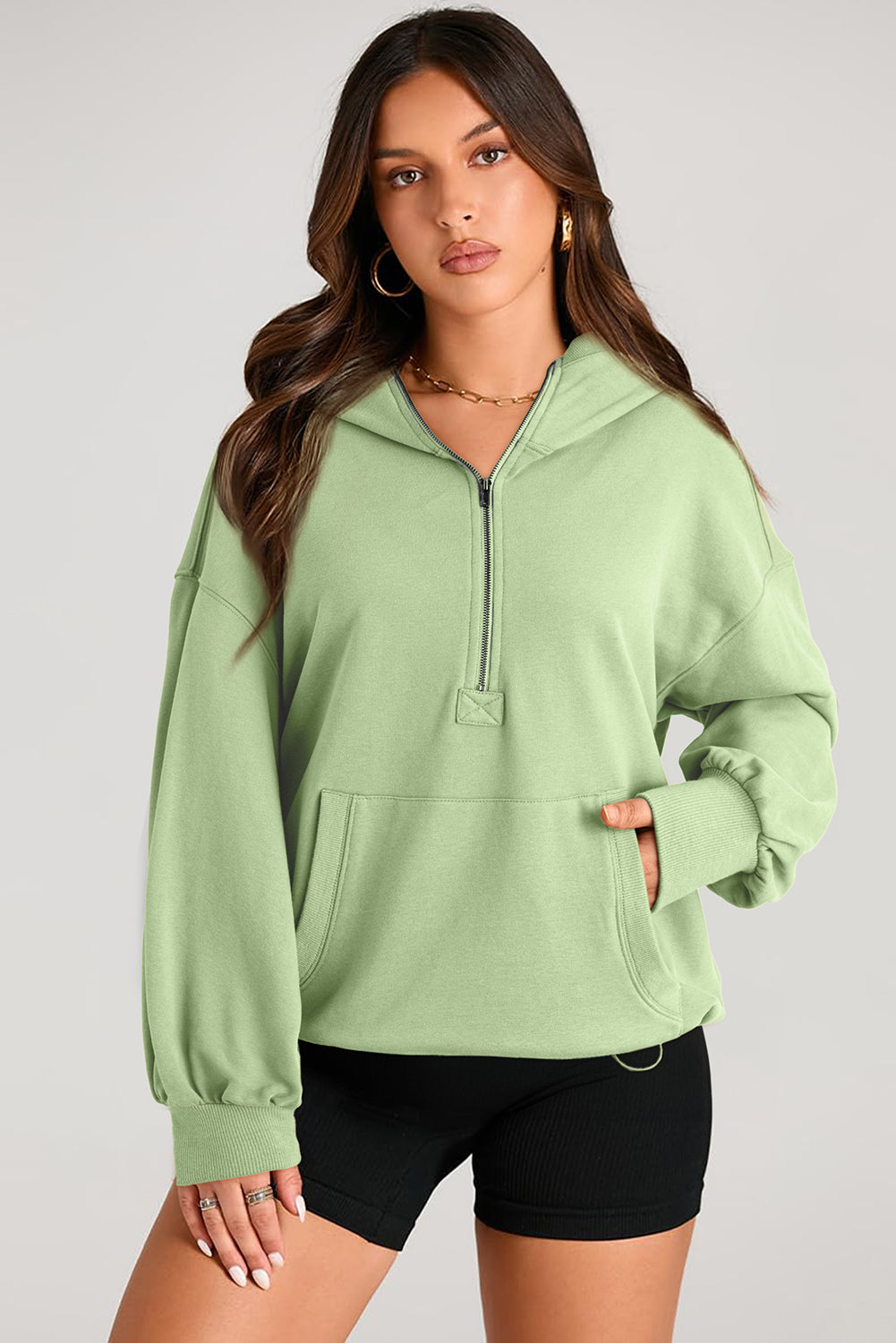 Julianna – Oversized Half-Zip Hoodie with Kangaroo Pocket