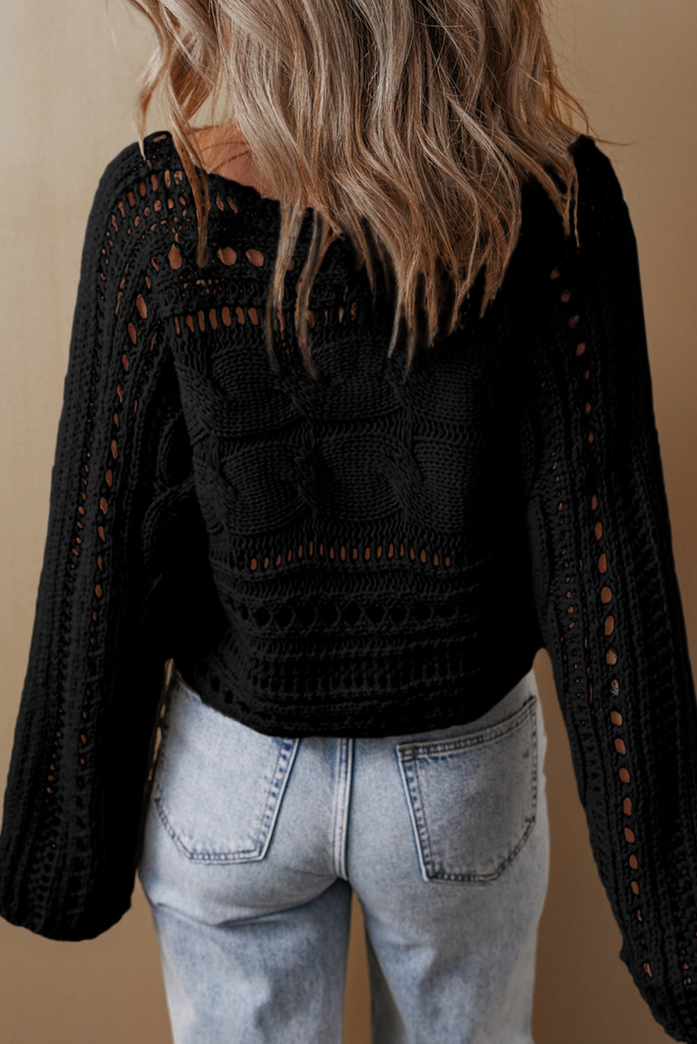 Alayna – Hollow-Out Cable Knit Cropped Sweater
