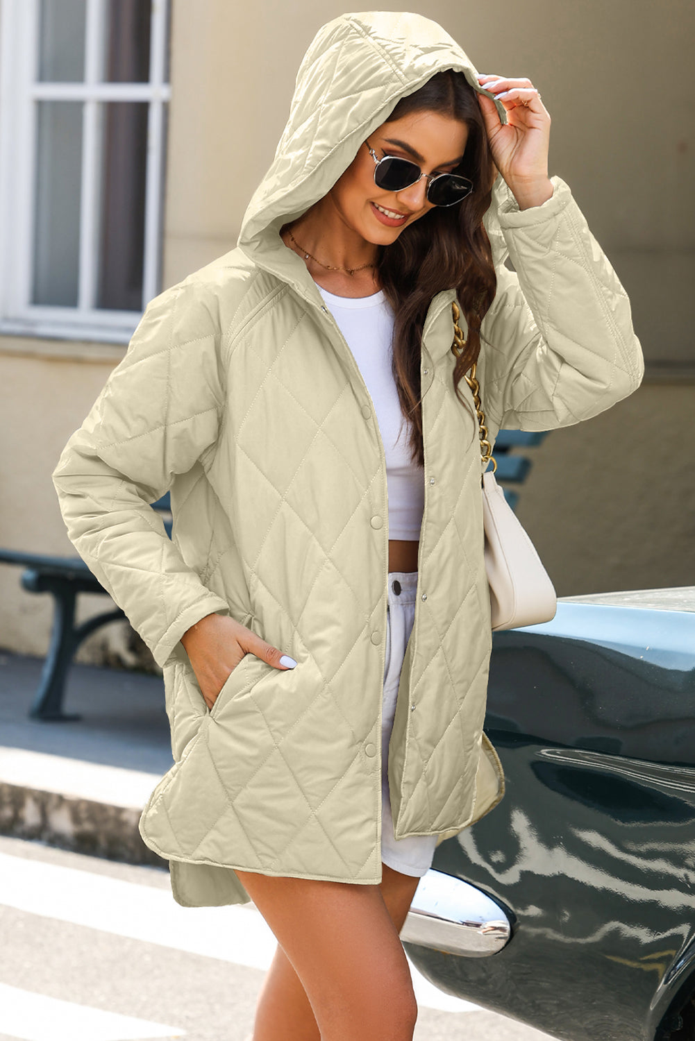 Kayla – Quilted Hooded Snap-Button Puffer Coat