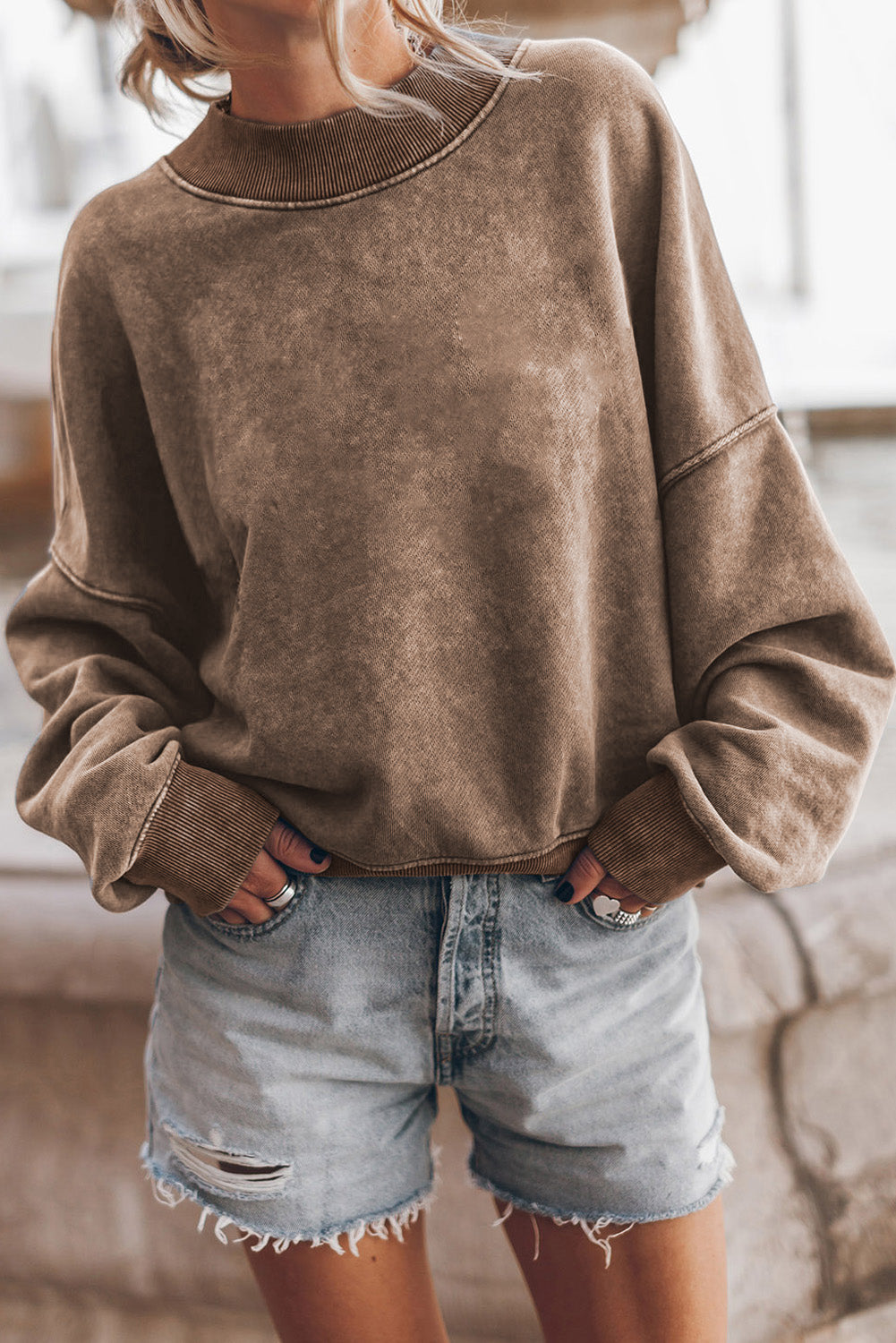 Adriana – Drop Shoulder Vintage Wash Pullover Sweatshirt