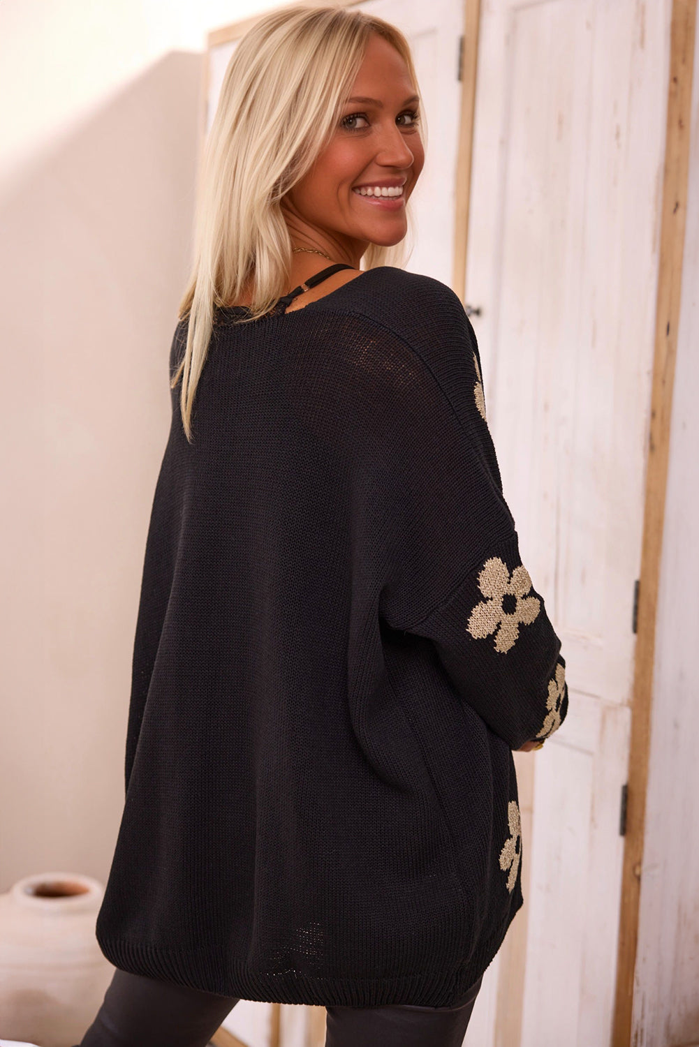 Kaylani – Floral Print Knitted Open Front Loose Cardigan