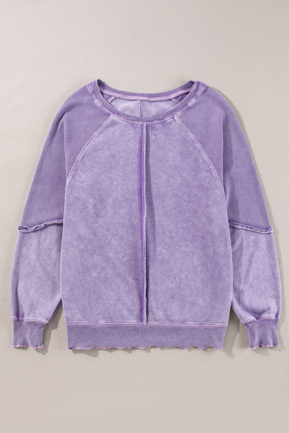 Gracelynn – Textured Waffle Knit Raglan Sleeve Pullover Sweatshirt