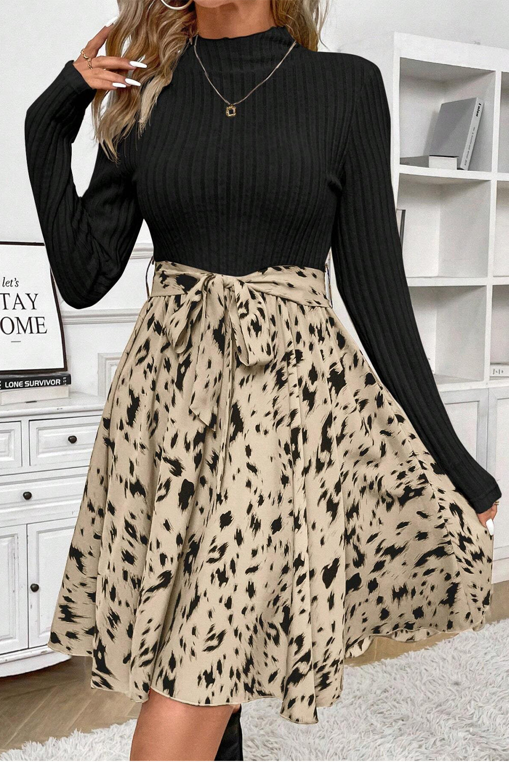 Adalyn – Black Ribbed Knit A-Line Dress