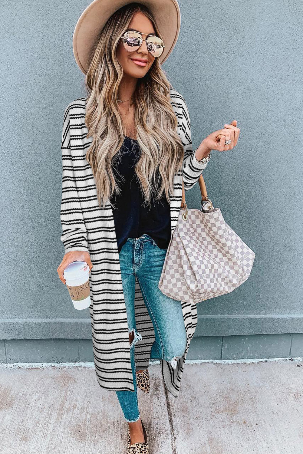 Mariana – Black Stripe Print Open Front Duster Cardigan