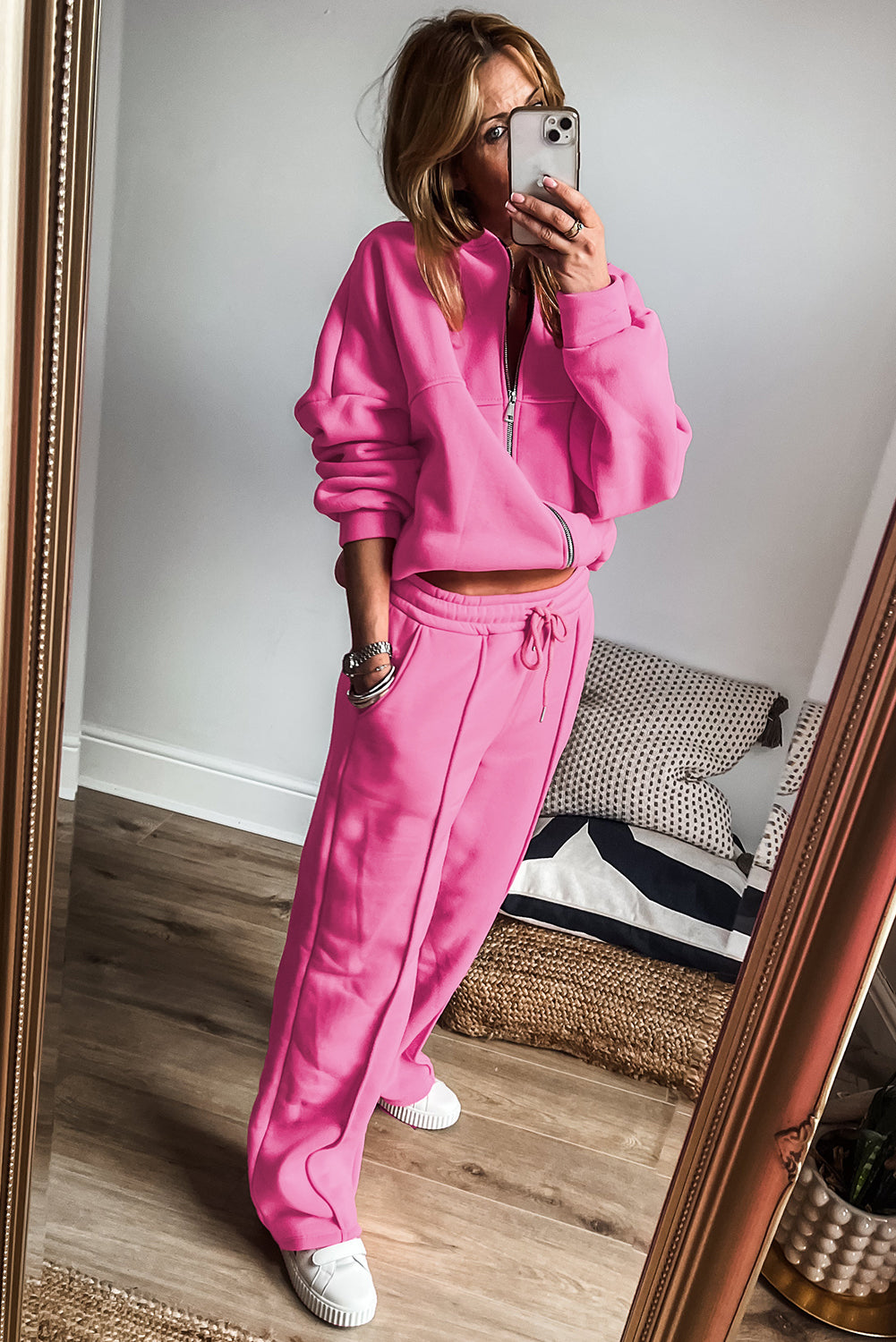 Taylor – Solid Seamed Zipper Jacket and Drawstring Waist Pants Set