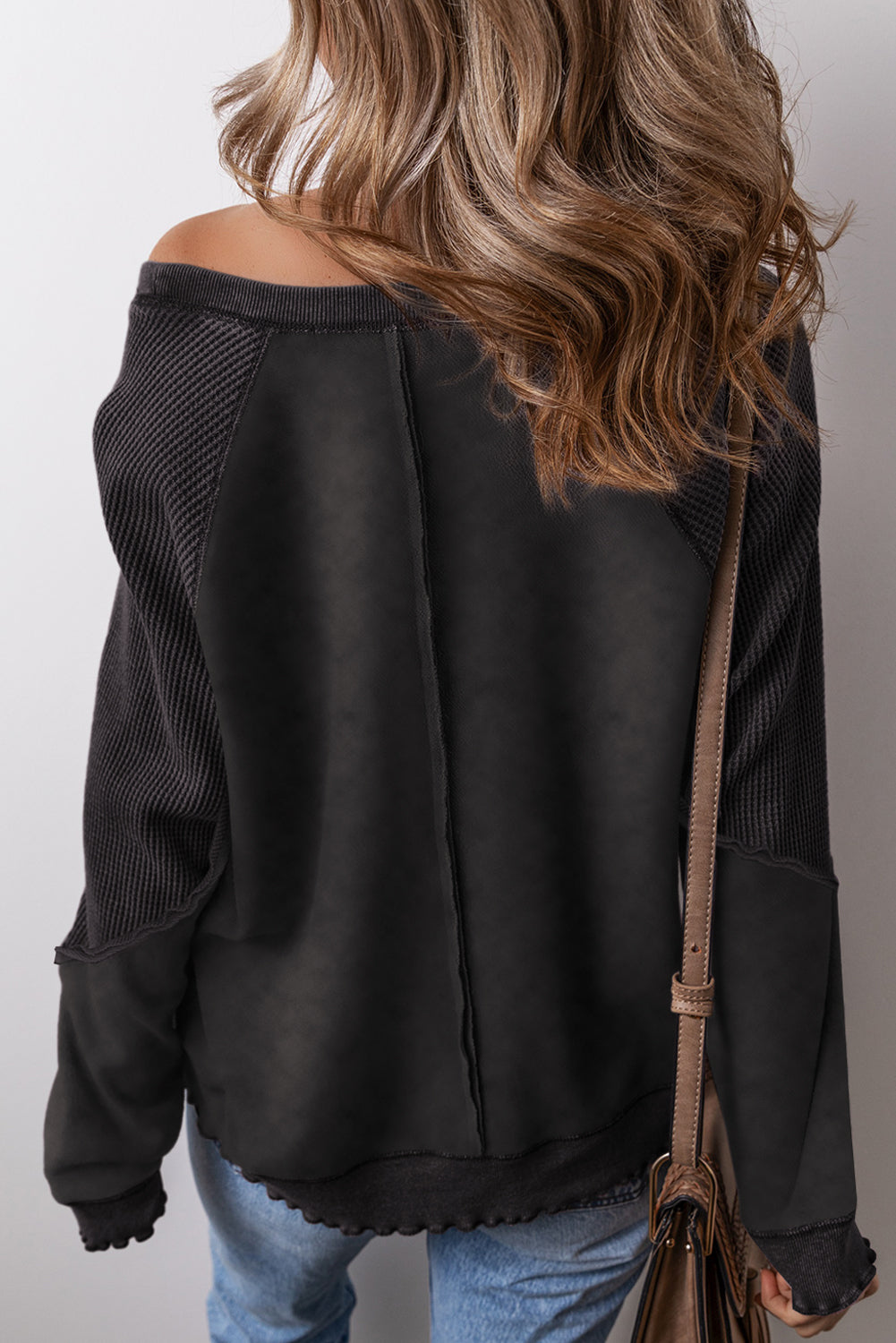 Gracelynn – Textured Waffle Knit Raglan Sleeve Pullover Sweatshirt