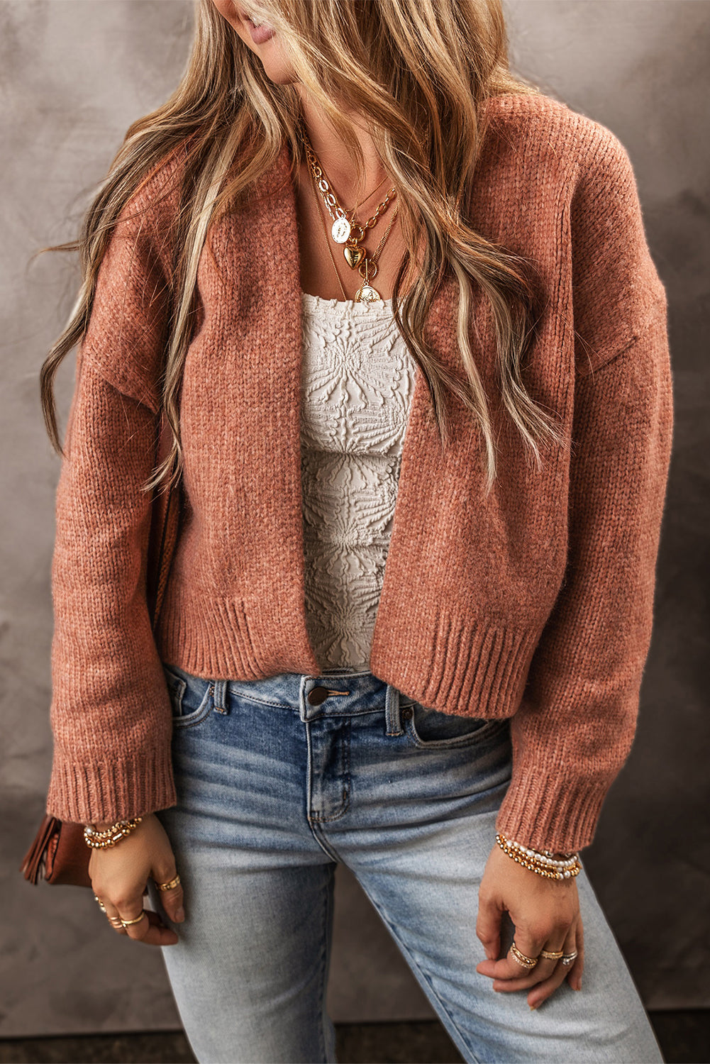 Alivia – Women's Cropped Open Front Cardigan with Drop Shoulders