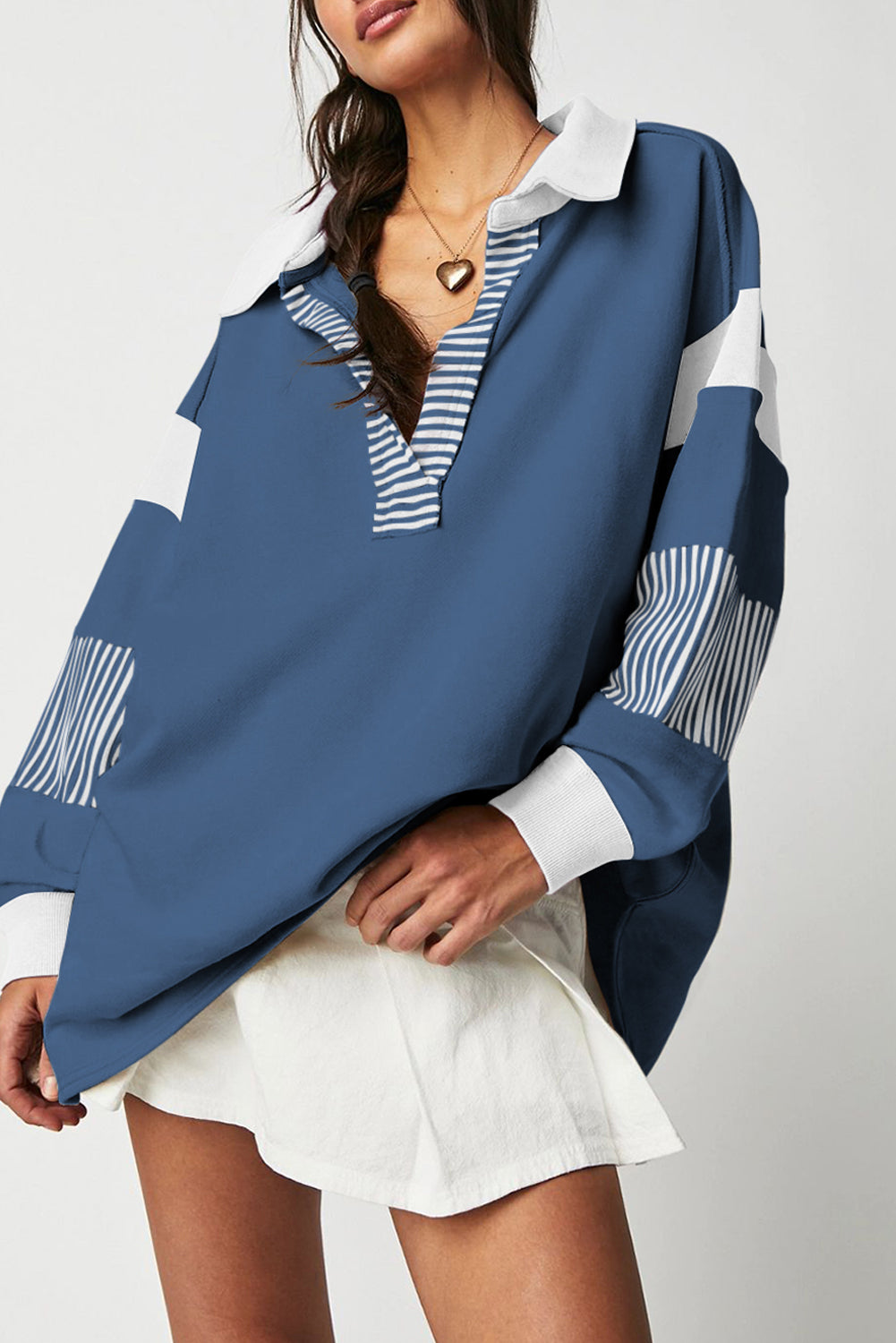 Aurelia – Women's Striped Colorblock Sweatshirt with Contrast Collar
