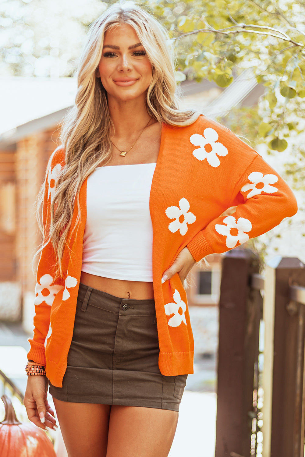 Kaylani – Floral Print Knitted Open Front Loose Cardigan