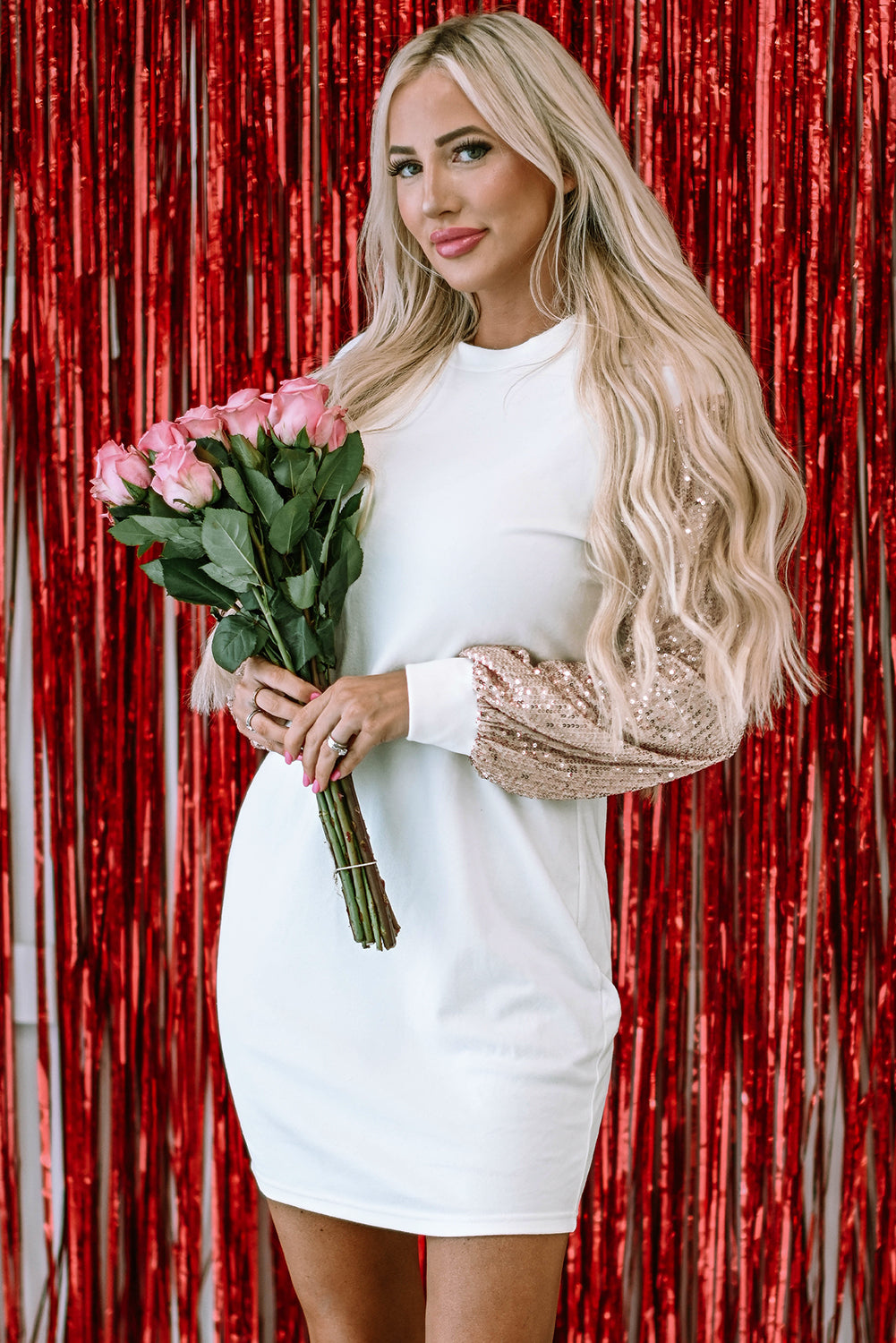 Antonella – Sequin Puff Sleeve Mini Shift Dress