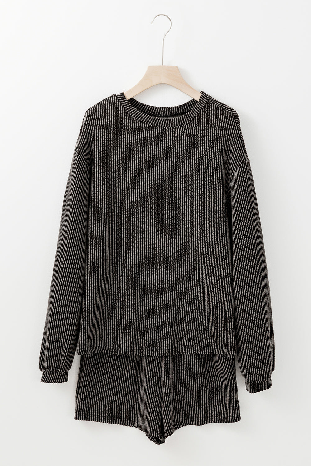 Lena – Corded Knit Long Sleeve Top and High Waist Shorts Set