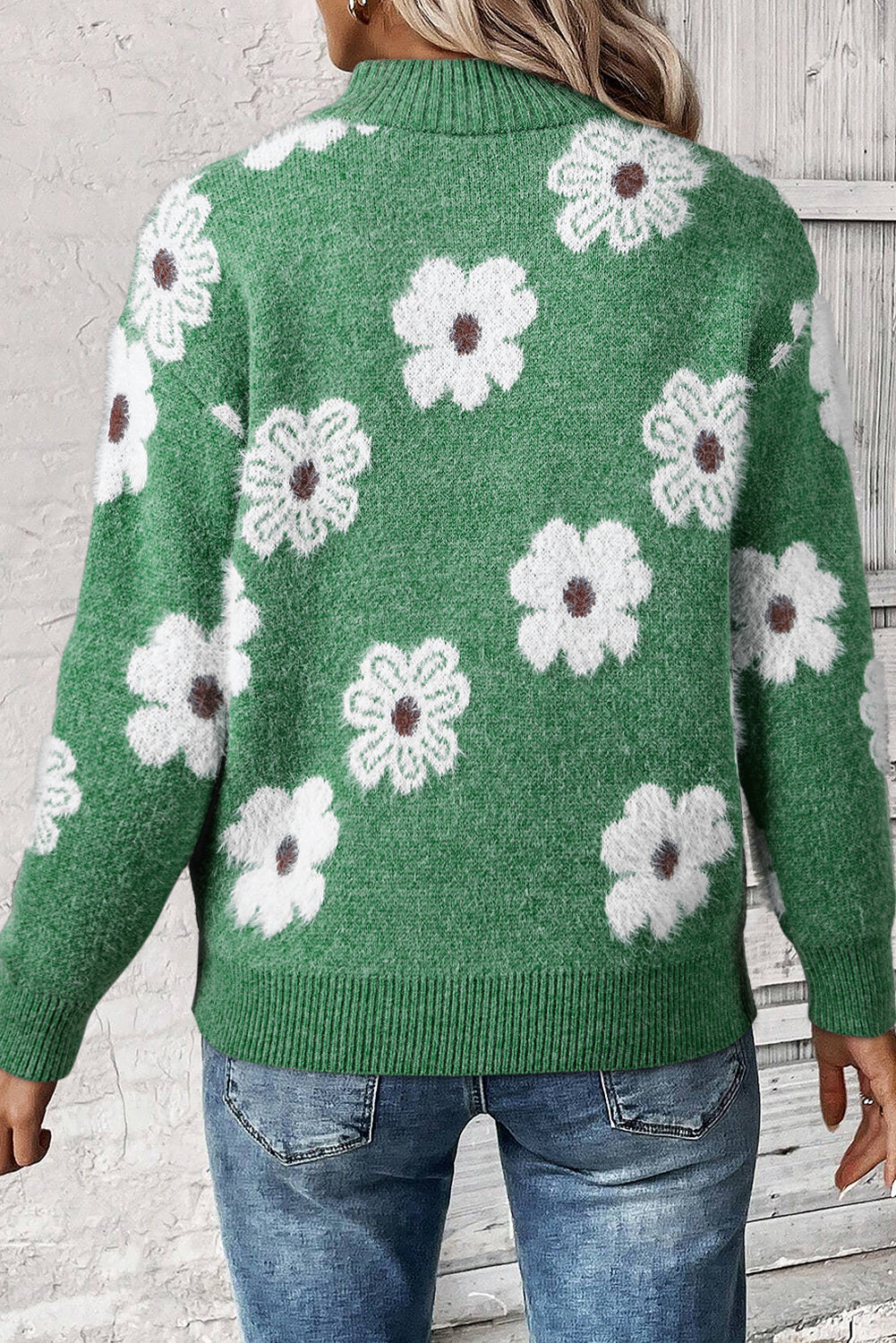 Celeste – Floral Pattern Half Zip Drop Shoulder Sweater
