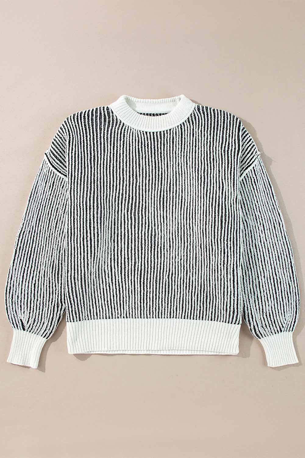 Navy – Women's Striped Textured Knit Loose Fit Sweater
