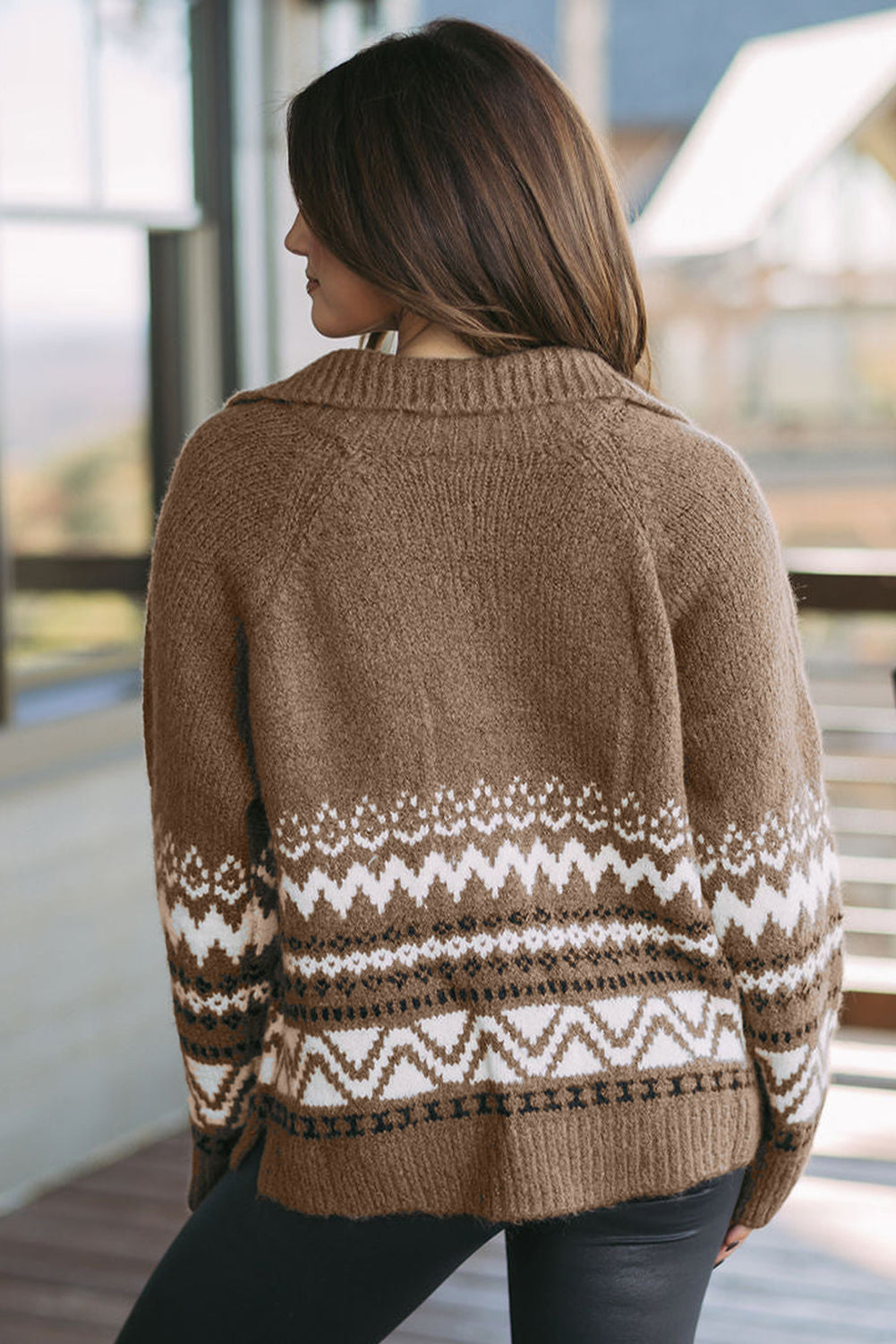 Nina – Western Print Zip-Up Knit Cardigan