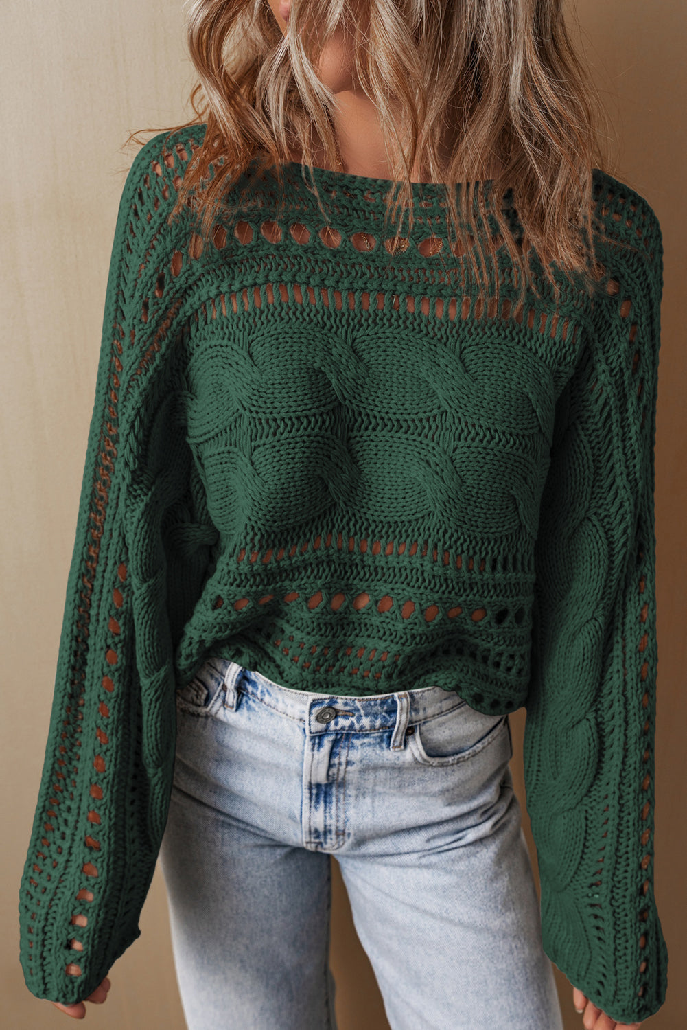 Alayna – Hollow-Out Cable Knit Cropped Sweater