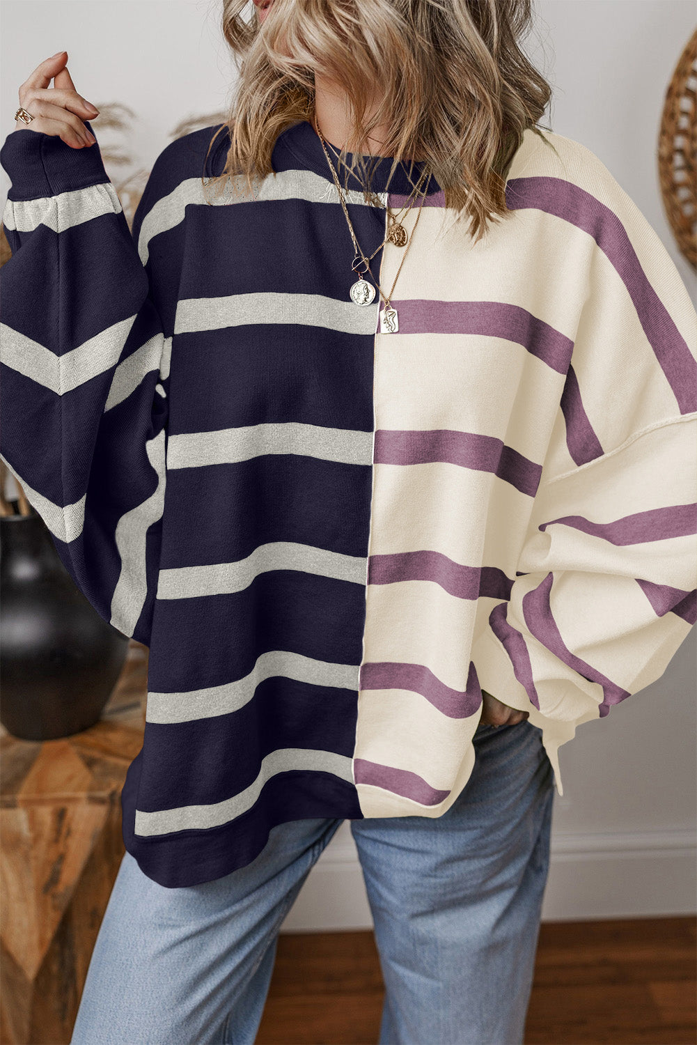 Charlee – Women's Stripe Oversized Colorblock Sweater