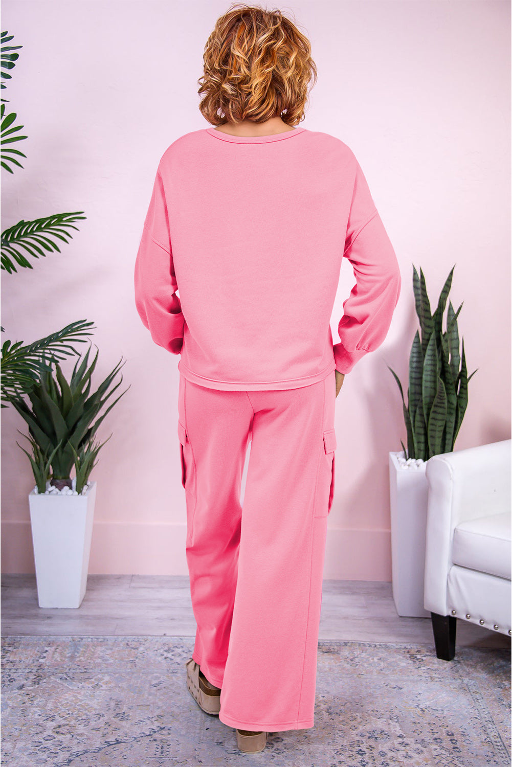Camille – Solid Color Patchwork Pullover Top and Cargo Pants Set