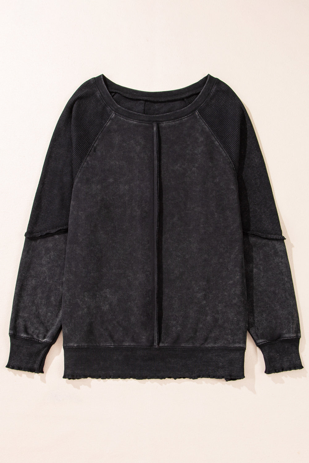 Gracelynn – Textured Waffle Knit Raglan Sleeve Pullover Sweatshirt
