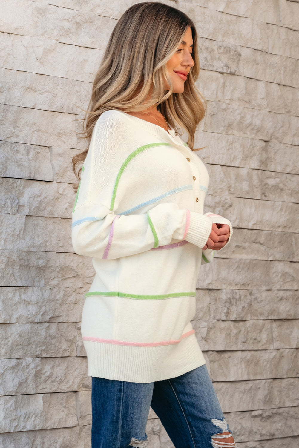 Meadow – Rainbow Stripe Henley Sweater