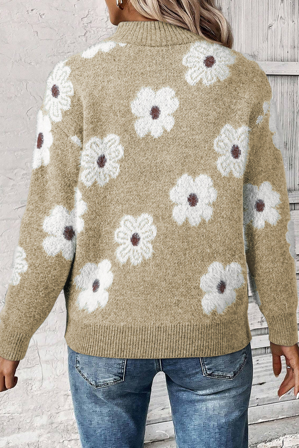 Celeste – Floral Pattern Half Zip Drop Shoulder Sweater
