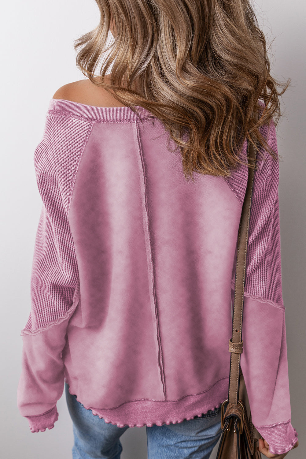 Gracelynn – Textured Waffle Knit Raglan Sleeve Pullover Sweatshirt