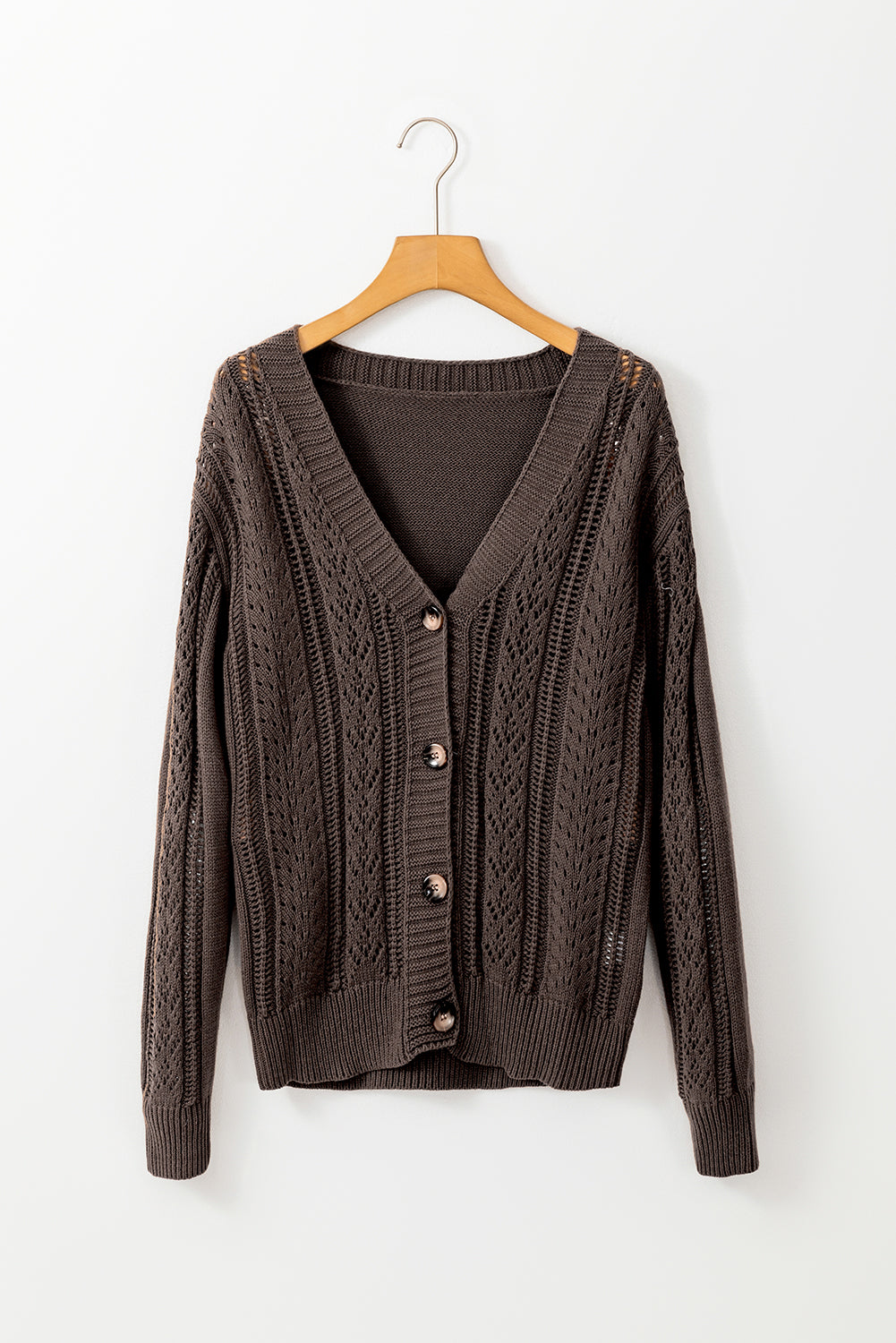Winter – Women's Open Knit Buttoned Cardigan with Drop Shoulders