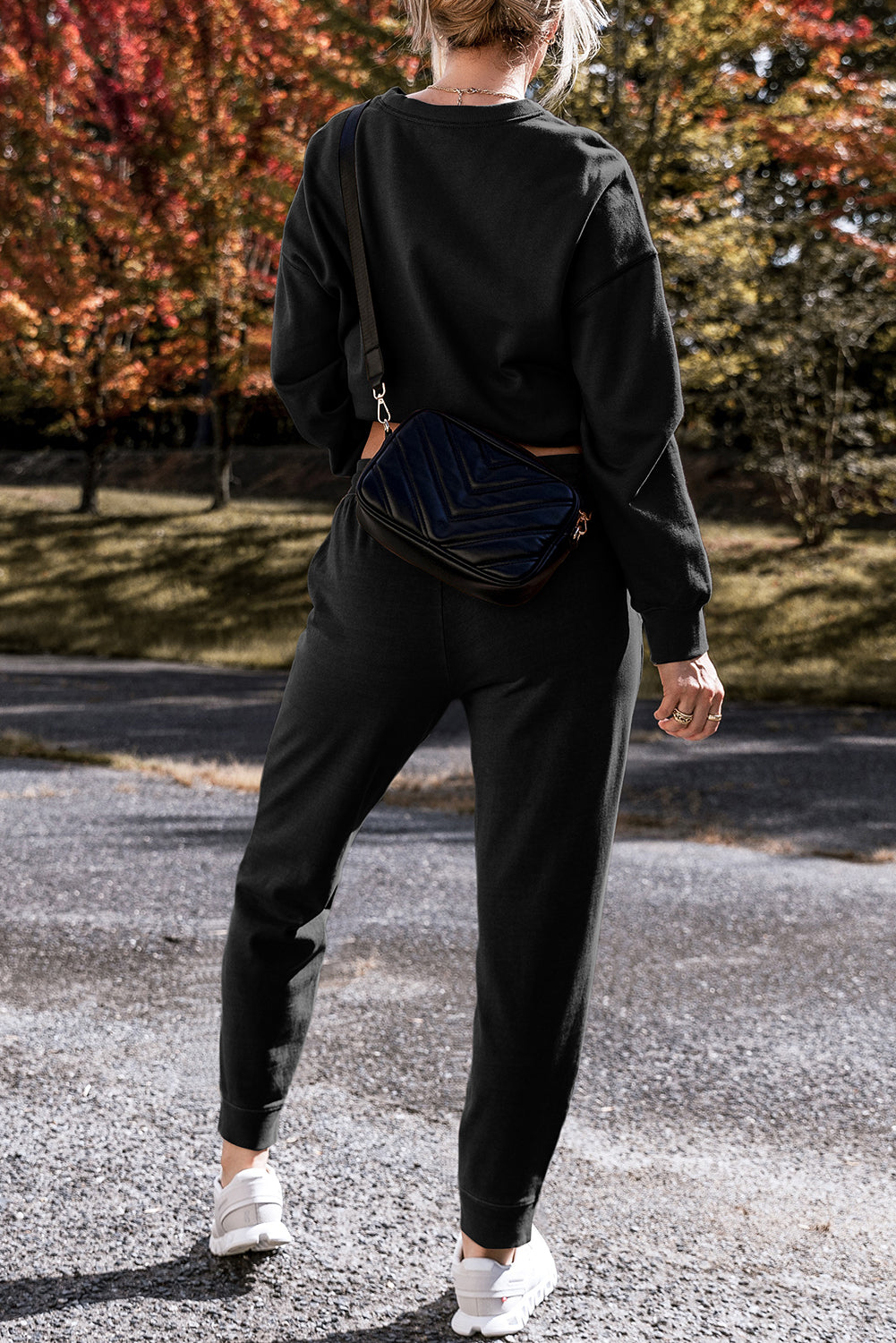 Jordyn – Black Solid Color High Low Pullover and Skinny Pants Set