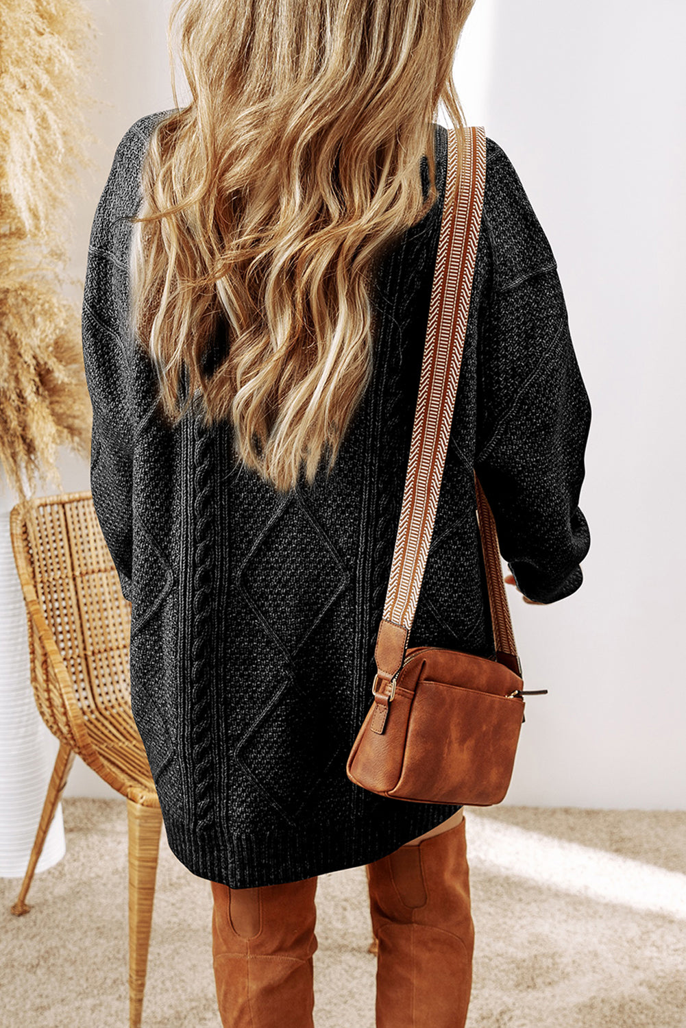 Ariel – Cable Knit Loose Fit Sweater Dress with Drop Shoulders