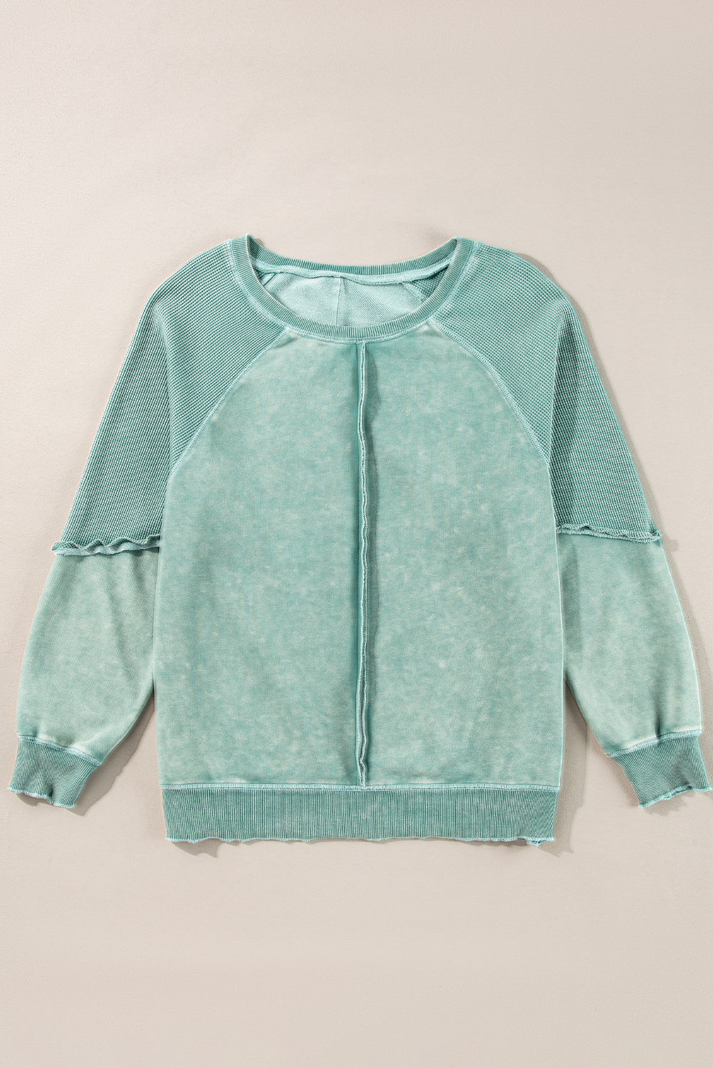 Gracelynn – Textured Waffle Knit Raglan Sleeve Pullover Sweatshirt