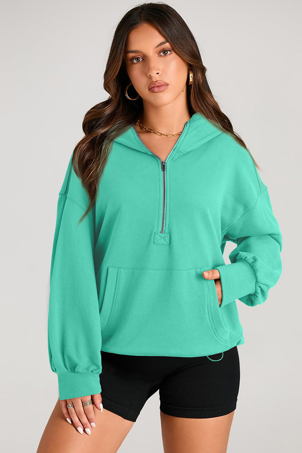 Julianna – Oversized Half-Zip Hoodie with Kangaroo Pocket