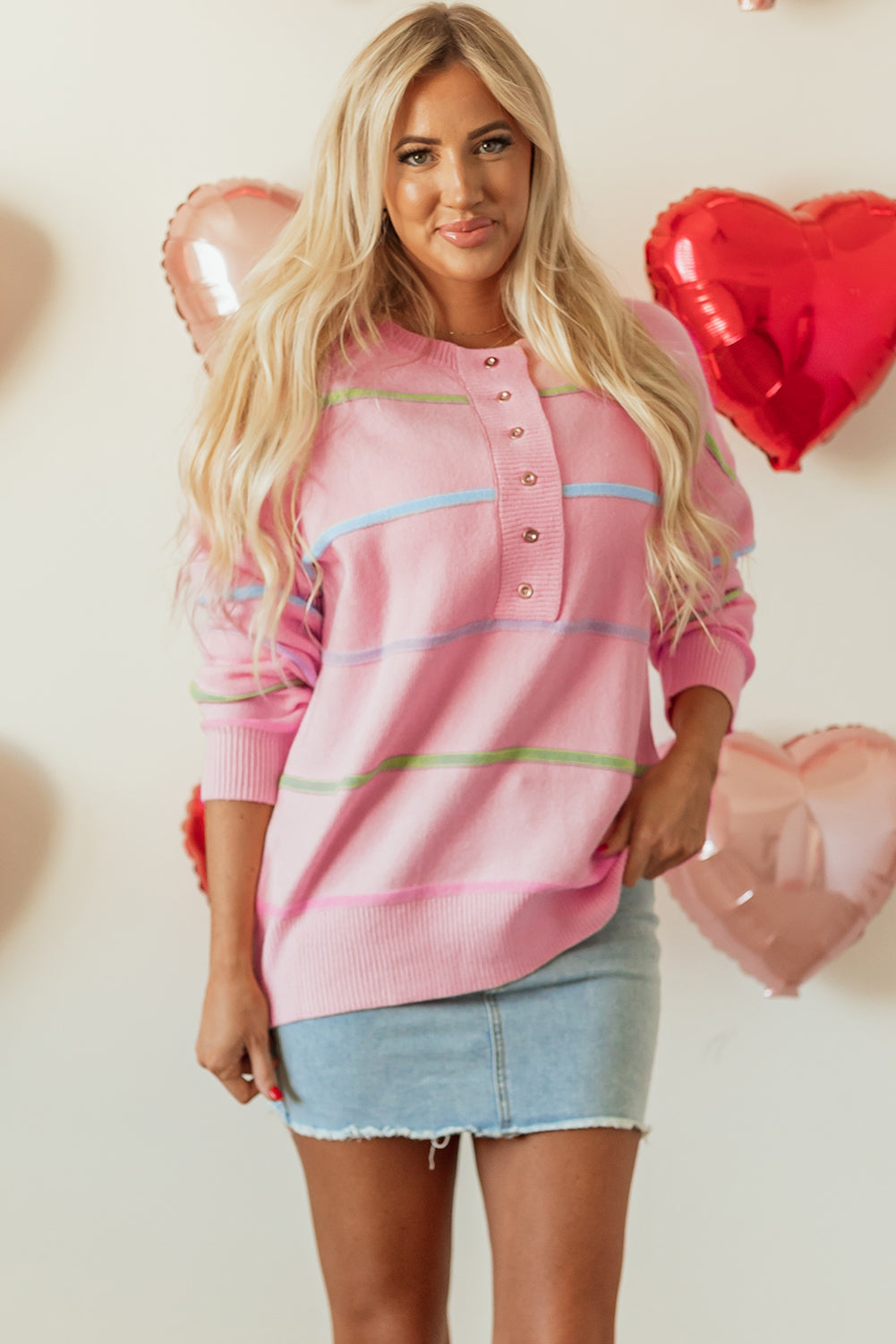 Meadow – Rainbow Stripe Henley Sweater