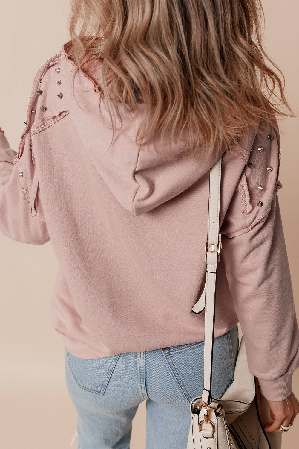 Elise – Solid Color Rivet Stud Raglan Sleeve Hoodie with Pocket
