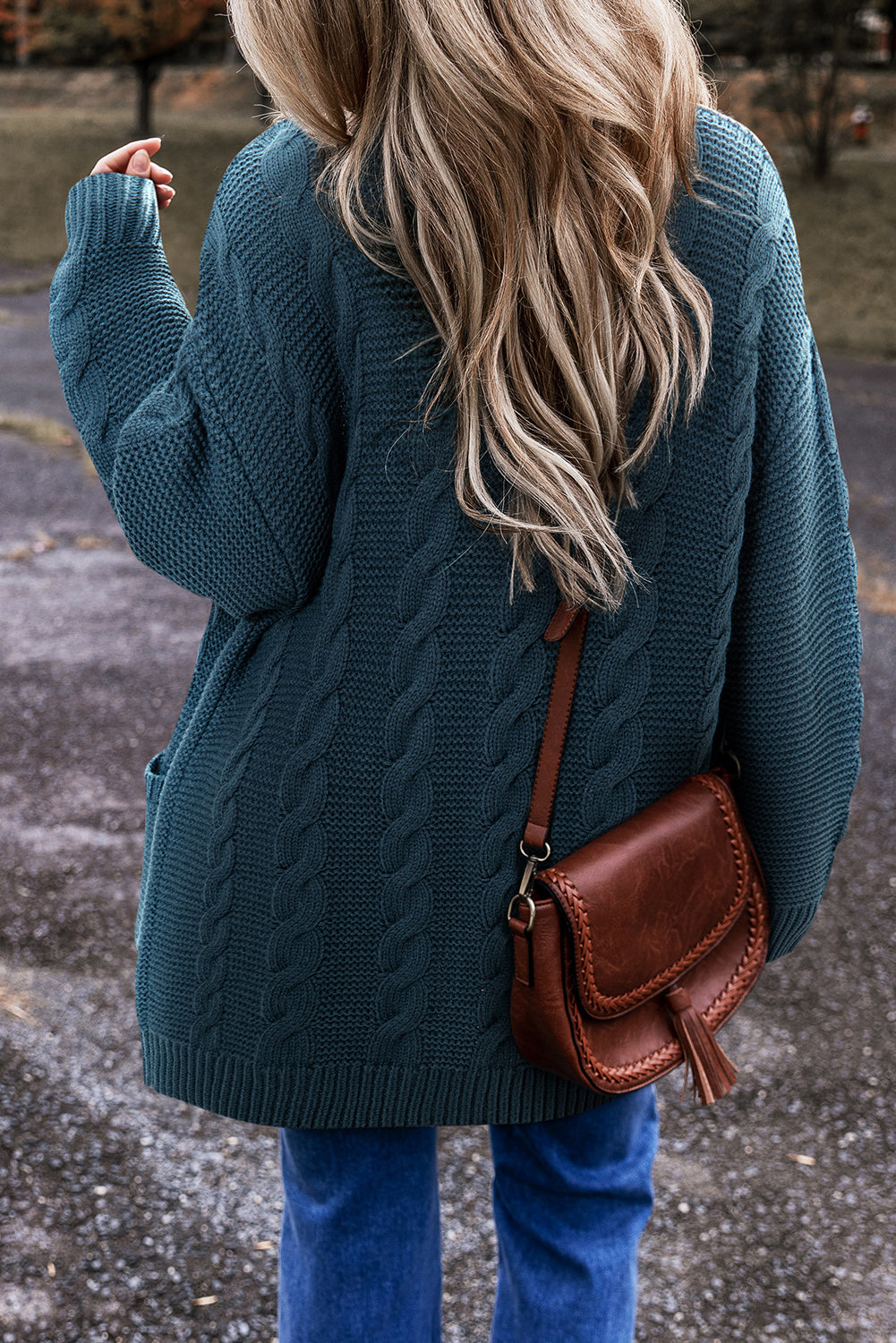 Kalani – Cable Knit Button-Up Pocketed Oversized Cardigan
