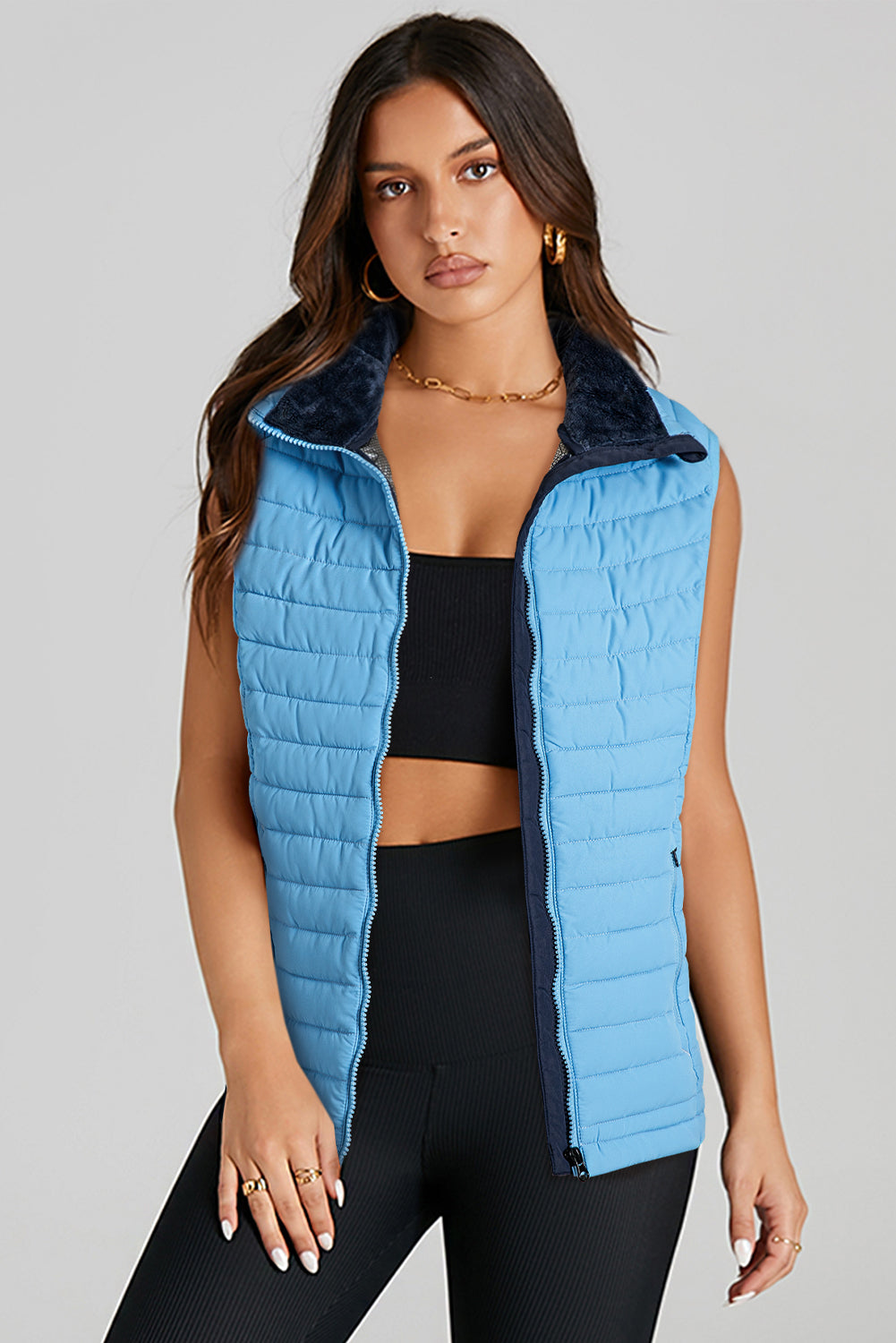 Catherine – Sleeveless Quilted Puffer Vest with Zip-Up Closure