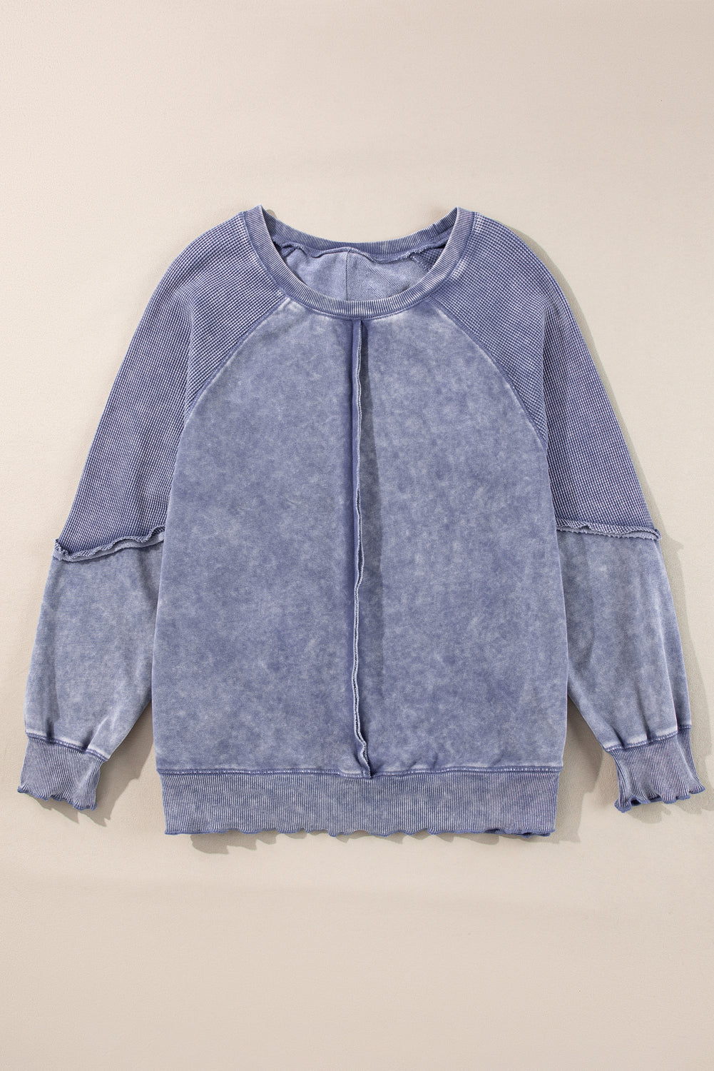 Gracelynn – Textured Waffle Knit Raglan Sleeve Pullover Sweatshirt