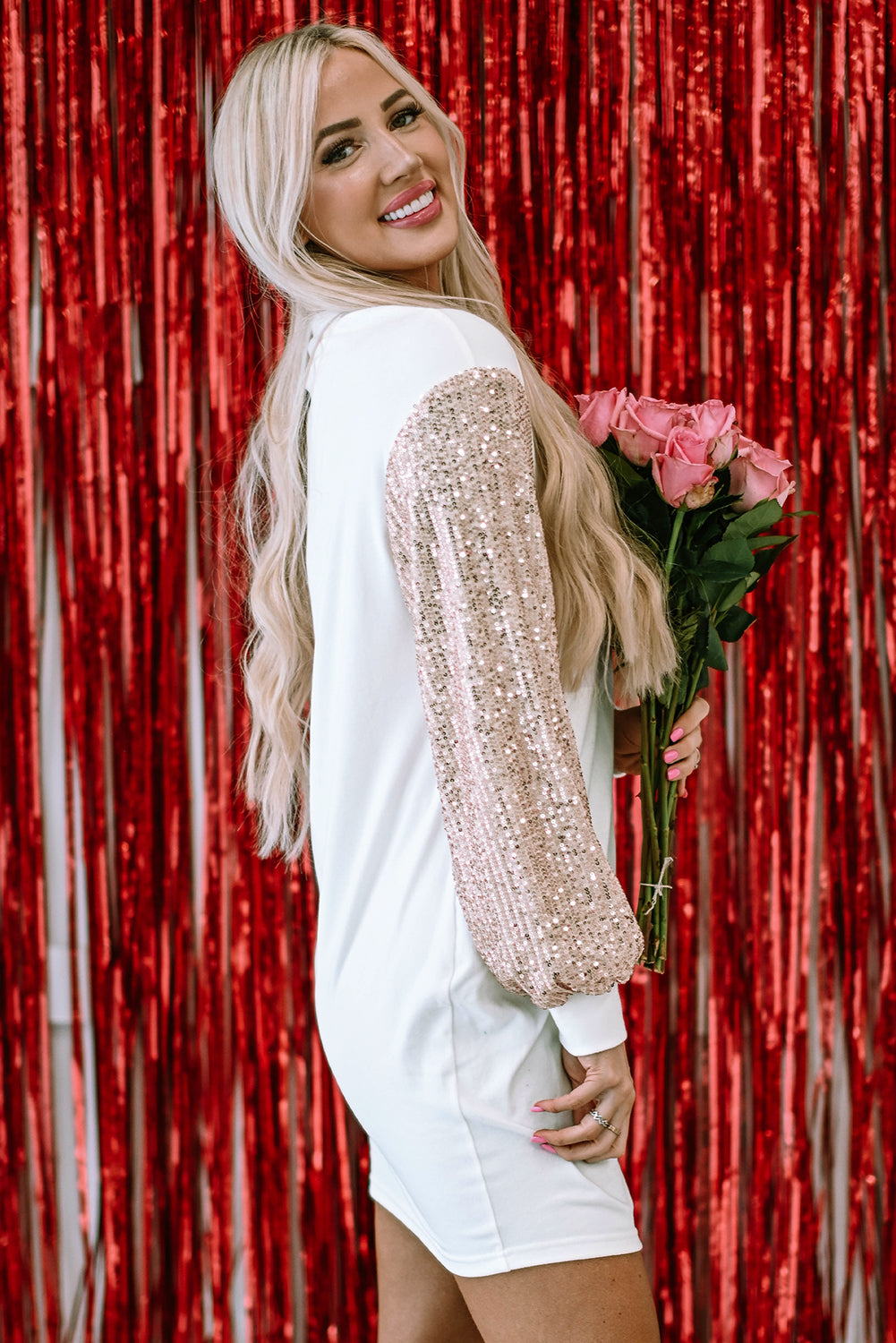 Antonella – Sequin Puff Sleeve Mini Shift Dress