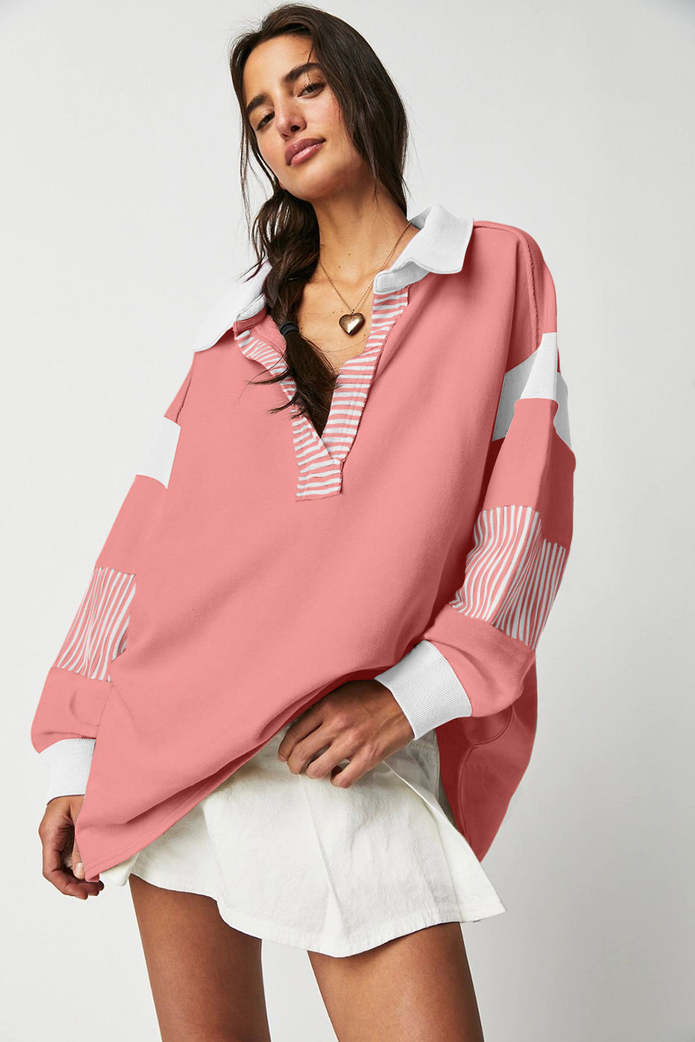 Aurelia – Women's Striped Colorblock Sweatshirt with Contrast Collar