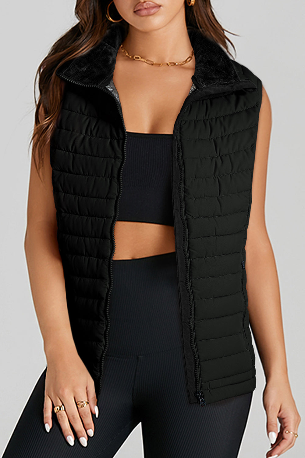 Catherine – Sleeveless Quilted Puffer Vest with Zip-Up Closure